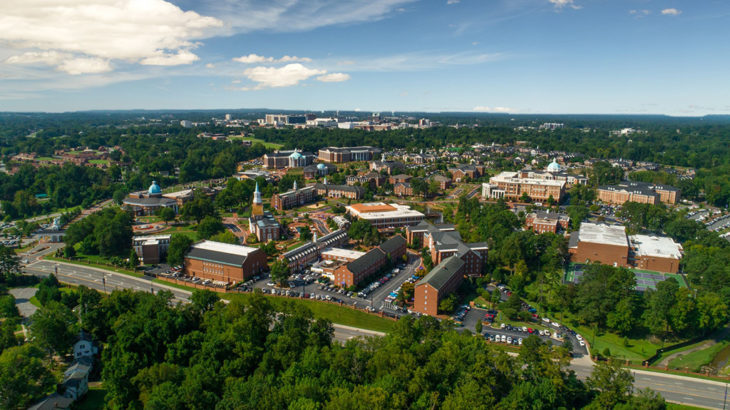 Aerial view of High Point University and High Point, NC.